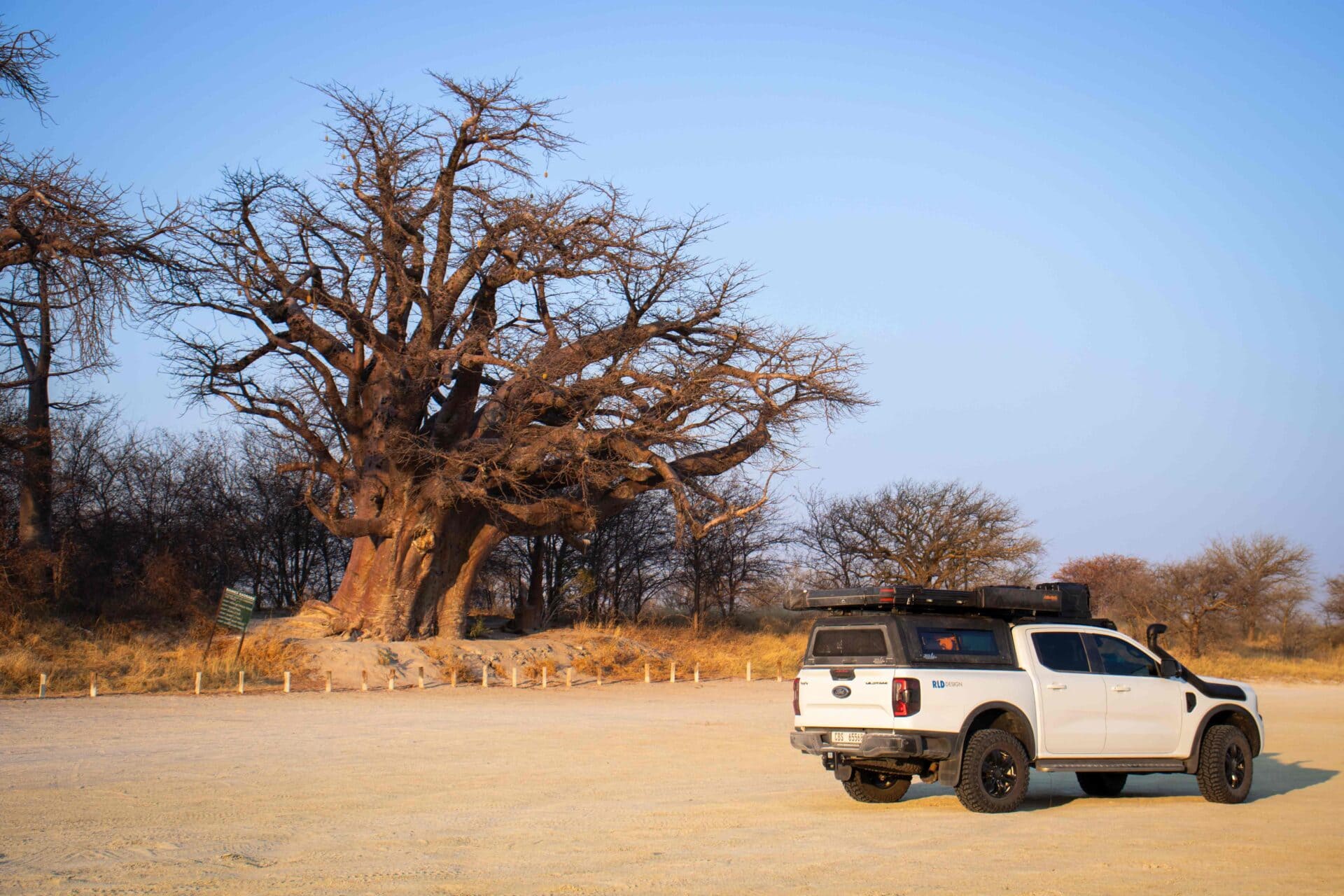 RLD-equipped Ford Ranger beside a baobab tree